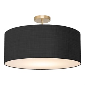 Stretch Semi Flush Mount Black Linen Shade Weathered Brass