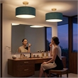 Stretch Semi-Flush Mount - Weathered Brass Steel Base Pool Blue Linen Shade Dimmable