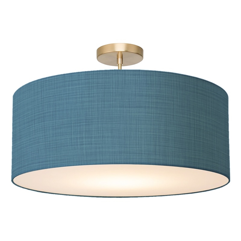Stretch Semi Flush Mount Turquoise Linen Shade Weathered Brass
