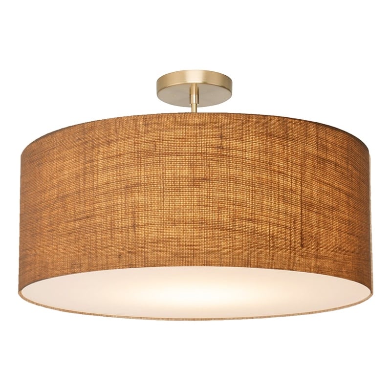 Stretch Semi Flush Mount Burlap Shade Weathered Brass