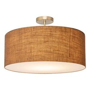 Stretch Semi Flush Mount Burlap Shade Weathered Brass