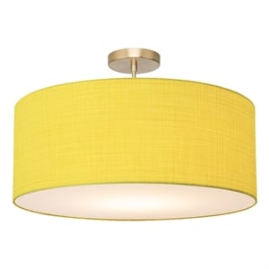 Stretch Semi-Flush Mount - Weathered Brass Steel Mustard Linen Shade Dimmable