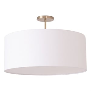 Stretch Semi Flush Mount White Linen Drum Shade Weathered Brass