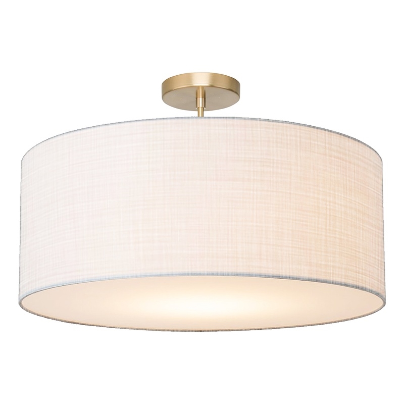 Stretch Semi Flush Mount White Linen Shade Weathered Brass