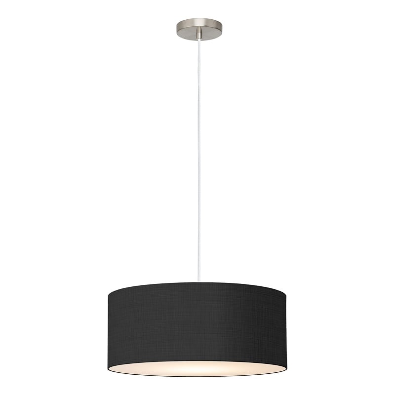 Stretch Pendant Black Linen Shade Satin Nickel