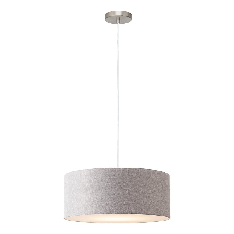 Stretch Pendant Cashmere Gray Linen Shade Satin Nickel