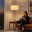 Stretch Pendant - Satin Nickel White Linen Drum Shade Dimmable Bulb Included