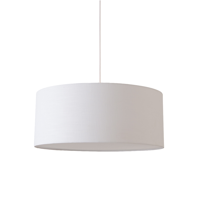 Stretch Pendant - Satin Nickel White Linen Drum Shade Dimmable Bulb Included