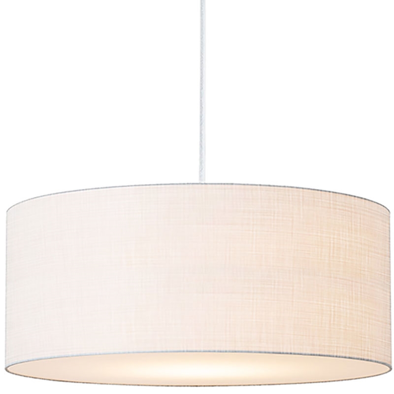 Stretch Pendant - Satin Nickel White Linen Drum Shade Dimmable Bulb Included