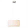 Stretch Pendant - Satin Nickel White Linen Drum Shade Dimmable Bulb Included