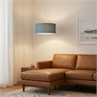 Stretch Swag Lamp Pool Blue Linen Drum Shade Satin Nickel