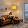 Stretch Swag Lamp Mustard Linen Drum Shade Satin Nickel