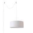 Stretch Swag Lamp White Linen Drum Shade Satin Nickel
