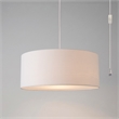 Stretch Swag Lamp White Linen Drum Shade Satin Nickel