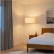 Stretch Swag Lamp White Linen Drum Shade Satin Nickel