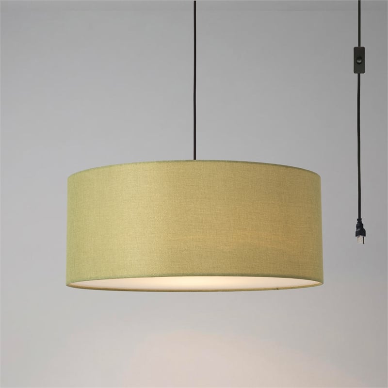 Stretch Swag Lamp Avocado Linen Drum Shade Weathered Brass
