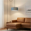 Stretch Swag Lamp  Pool Blue Linen Drum Shade Weathered Brass