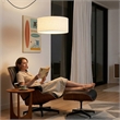Stretch Swag Lamp White Linen Drum Shade Weathered Brass