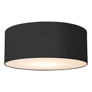 Stretch Flush Mount Black Linen Drum Shade Satin Nickel