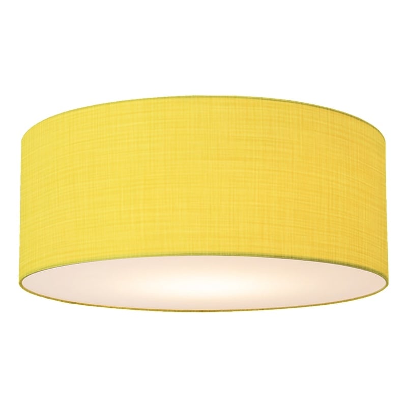 Stretch Flush Mount Mustard Linen Shade Satin Nickel