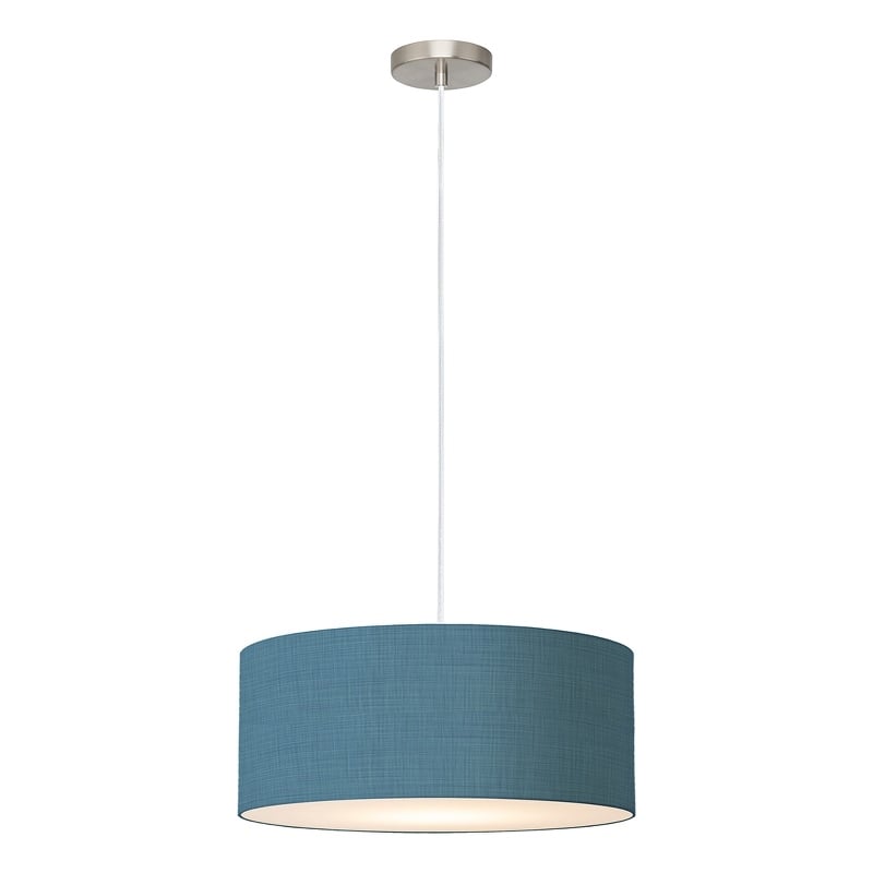 Stretch Pendant Turquoise Linen Shade Satin Nickel