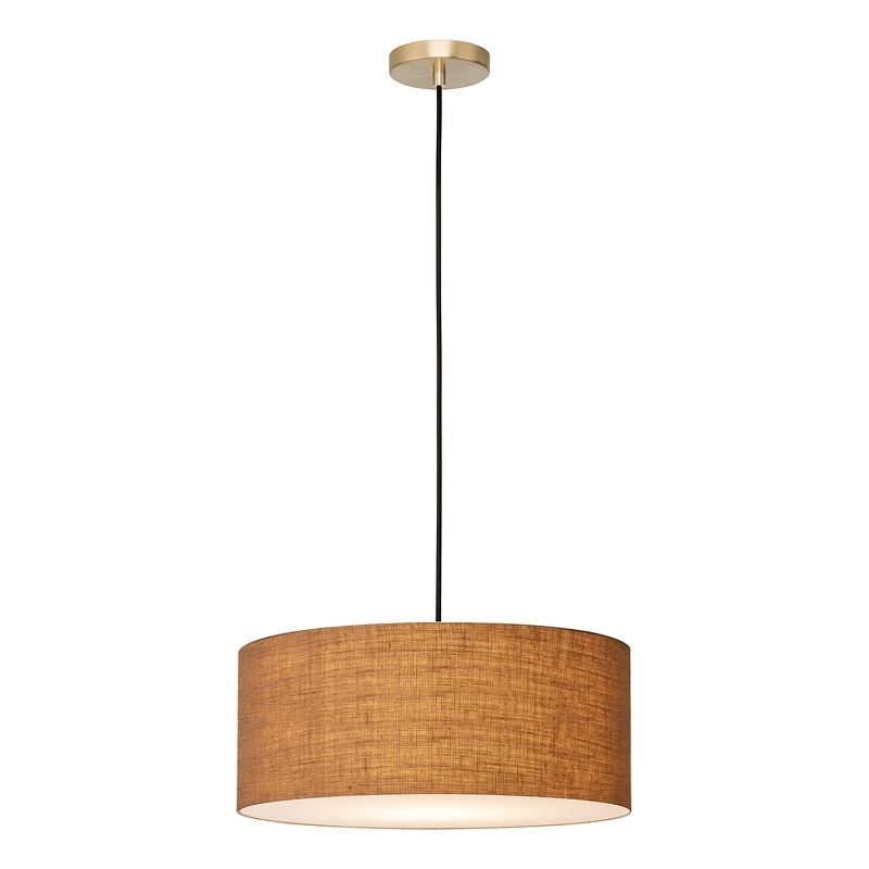 Stretch Pendant Burlap Shade Weathered Brass