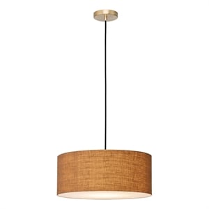Stretch Pendant Burlap Shade Weathered Brass