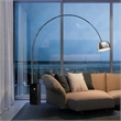 Iconic Arched LED Floor Lamp Black Marble Block Base Satin Nickel
