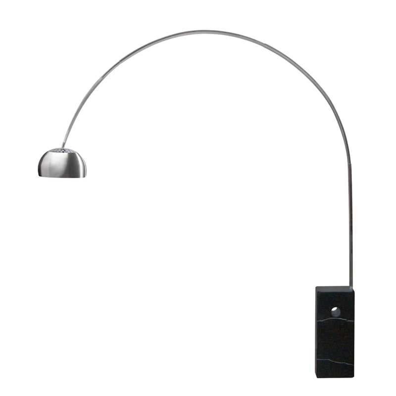 Iconic Arched LED Floor Lamp Black Marble Block Base Satin Nickel