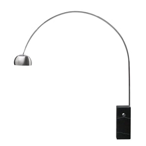 Iconic Arched LED Floor Lamp Black Marble Block Base Satin Nickel