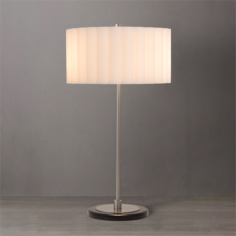 Slimline Table Lamp  Scallop Shade Satin Nickel Base