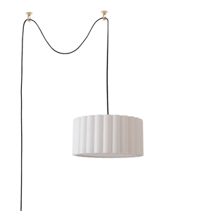 Scallop 15&quot Kit - Drum White Linen Shade Weathered Brass Steel Inline Dimmer