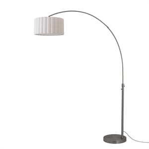 Scallop 92&quot Arc Lamp - Black Nickel Steel Base White Linen Shade Dimmable Bulb Included