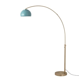 Half Dome 92&quot Arc Lamp - Mid-Century Modern Black Marble Base Blue Shade