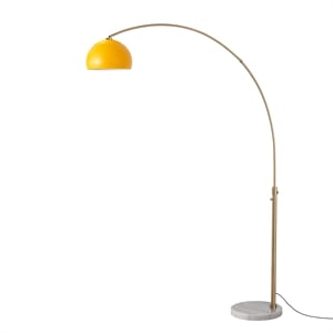 Half Dome 92&quot Arc Lamp Weathered Brass Marble Base Mustard Shade Dimmable