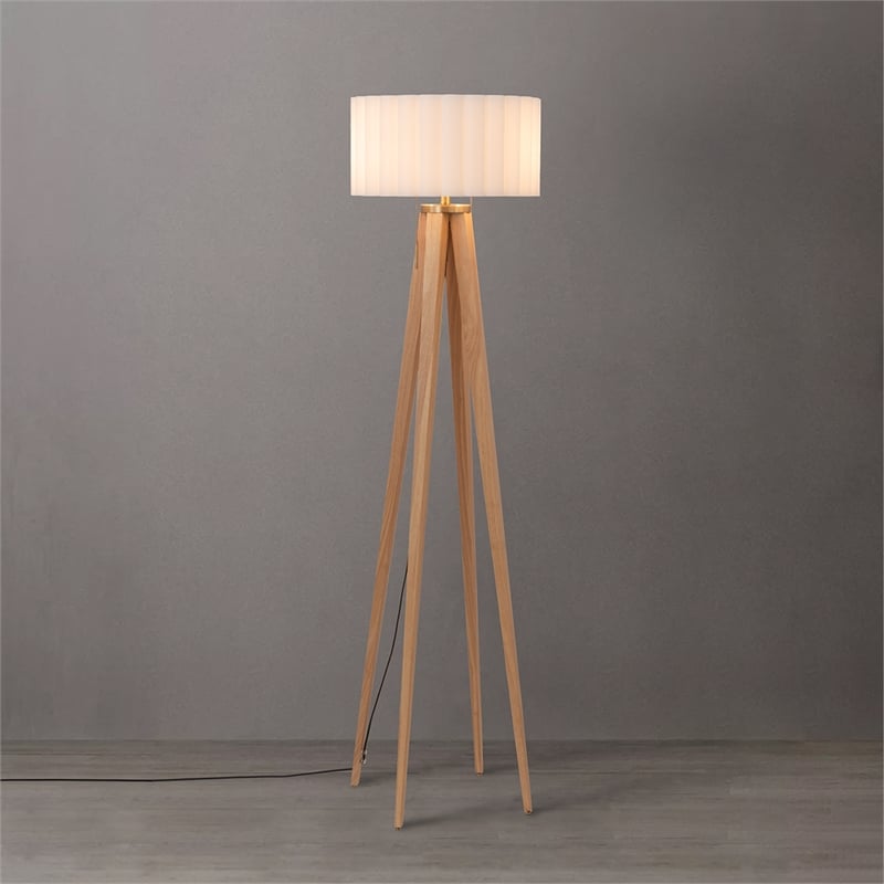 Quattro Modern Floor Lamp White Linen Shade Ash Steel 61