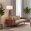 Quattro Floor Lamp - Modern Dark Walnut Steel White Linen Drum Shade 61 Tall