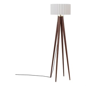 Quattro Floor Lamp - Modern Dark Walnut Steel White Linen Drum Shade 61 Tall