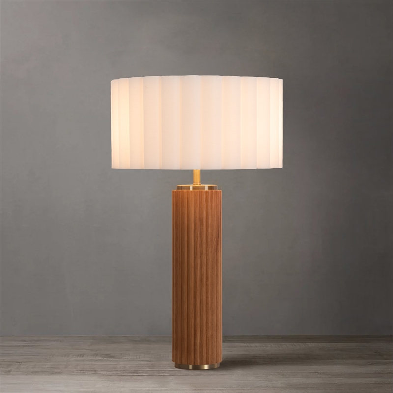 Tambo Table Lamp Scallop White Shade Weathered Brass Natural Ash