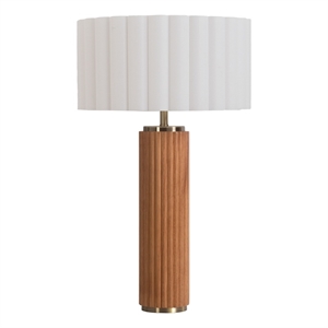 Tambo Table Lamp Scallop White Shade Weathered Brass Natural Ash