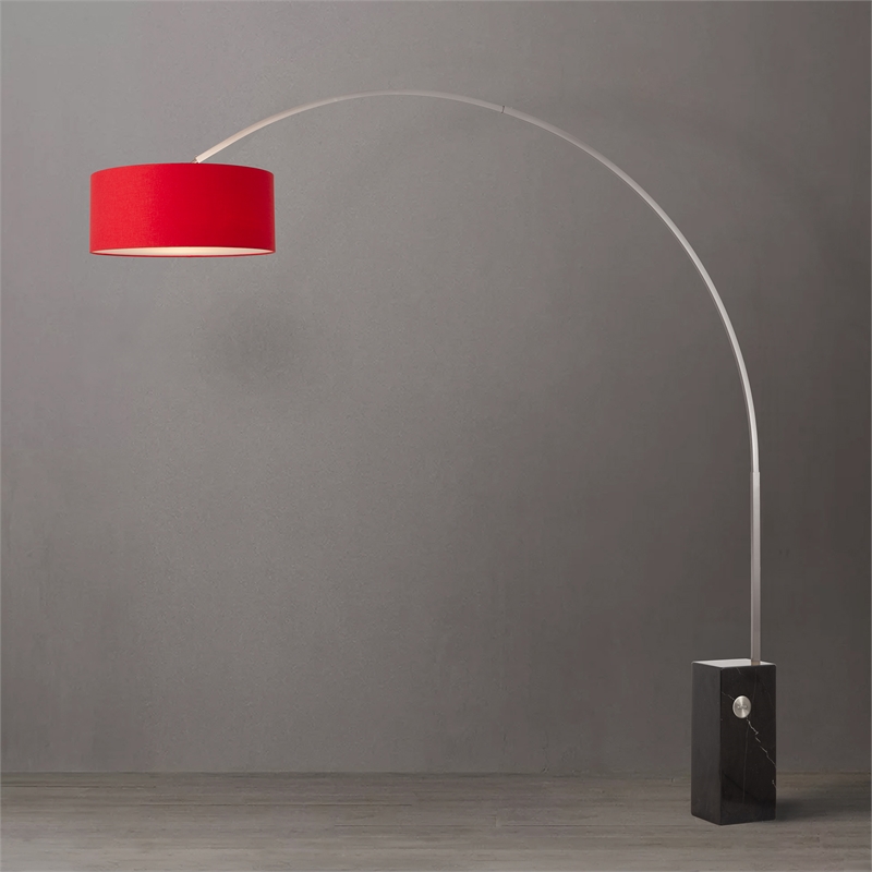 Iconic Arc Lamp Crimson Red Shade Satin Nickel Black Marble Base Dimmable