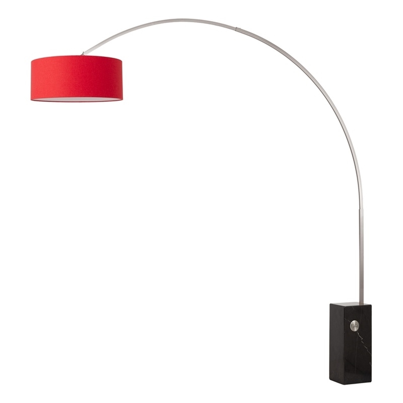 Iconic Arc Lamp Crimson Red Shade Satin Nickel Black Marble Base Dimmable