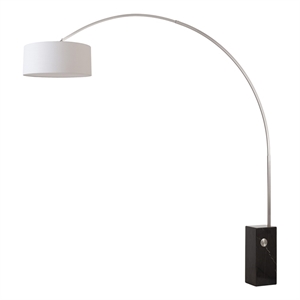 Iconic 95&quot Arc Floor Lamp Satin Nickel Black Marble Base White Linen Shade