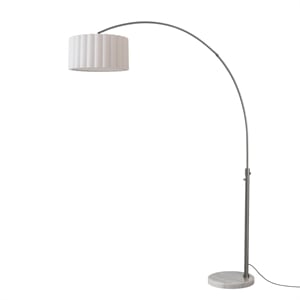 92&quot Arc Lamp - Black Nickel White Marble Base Scallop White Linen Shade