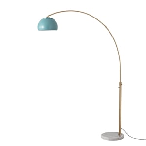 Half Dome 92&quot Arc Lamp Weathered Brass Pool Blue Shade White Marble Base