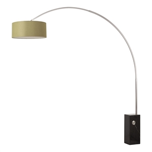 Iconic 95&quot Arc Lamp - Satin Nickel Black Marble Base Drum Avocado Linen Shade