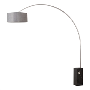 Iconic 95&quot Arc Lamp - Satin Nickel Black Marble Base Gray Linen Shade