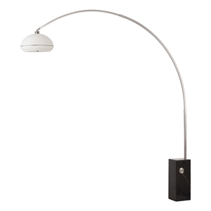 Iconic 95&quot Arc Lamp - Satin Nickel Black Marble Base Morelli Lucite Shade
