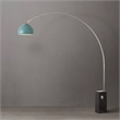 Iconic Arc Lamp - Satin Nickel Black Marble Base Half Dome Pool Blue Shade