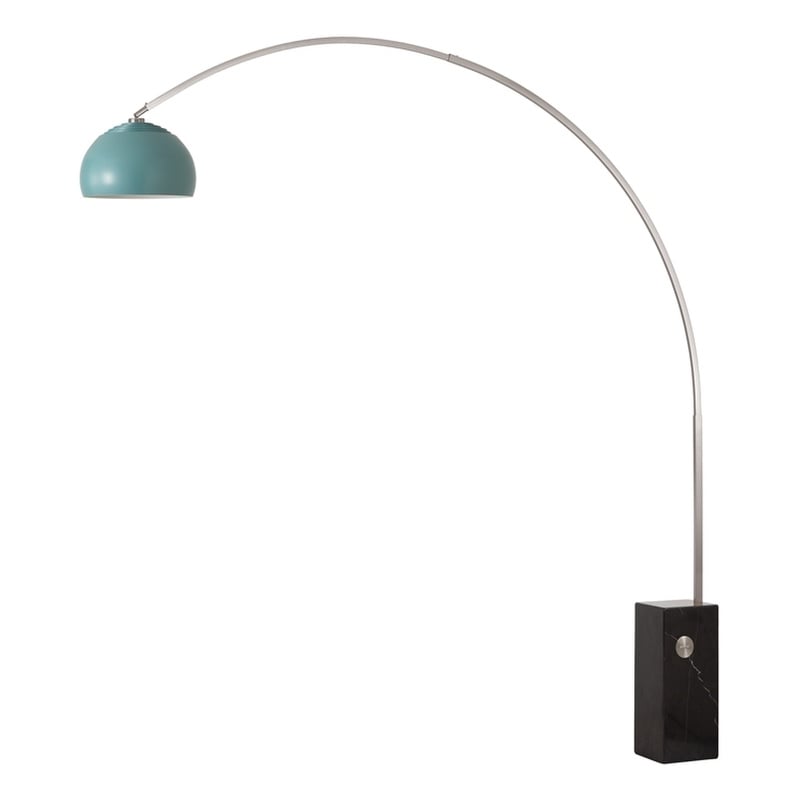 Iconic Arc Lamp - Satin Nickel Black Marble Base Half Dome Pool Blue Shade